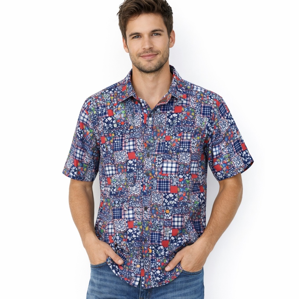 7 Downie St. Colourful Short Sleeve Clarkson Button Down Shirt SZ 8/3XL